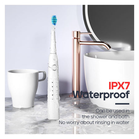 Seago Electric Toothbrush with 8 Brush Heads, 5 Cleaning Modes, IPX7 Waterproof, For Adults, White, SG-958 - Image 5
