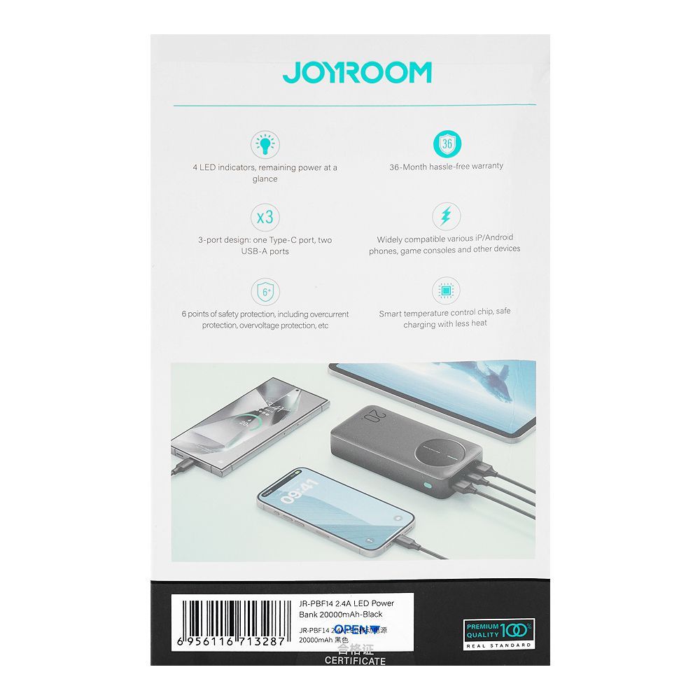 Joyroom 2.4A LED 20000mAh Power Bank, Black, JR-PBF14 - Image 5