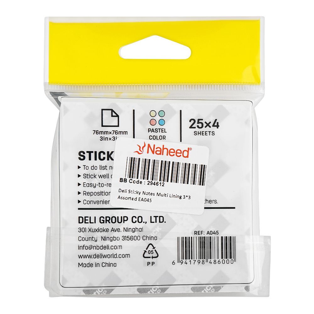 Deli Sticky Notes Multi Lining 3 X 3 Assorted, EA045 - Image 2