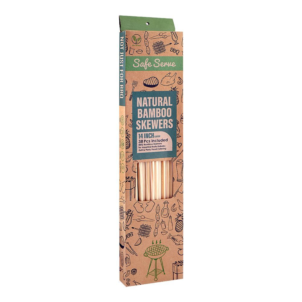 Safe Serve 14" Natural BBQ Bamboo Skewers, 6mm, 38-Pack - Main Image
