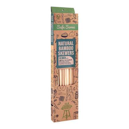 Safe Serve 14" Natural BBQ Bamboo Skewers, 6mm, 38-Pack - Main Image