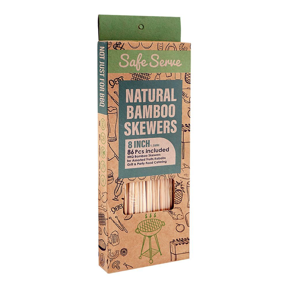 Safe Serve 8" Natural BBQ Bamboo Skewers, 1.5mm, 86-Pack - Main Image