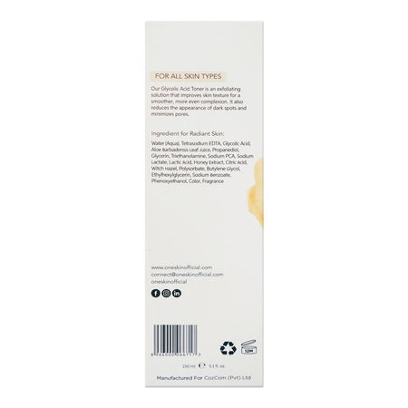 Oneskin Skin Renewal 5% Glycolic Acid Honey Extract Witch, Hazel Toner, 150ml - Image 4