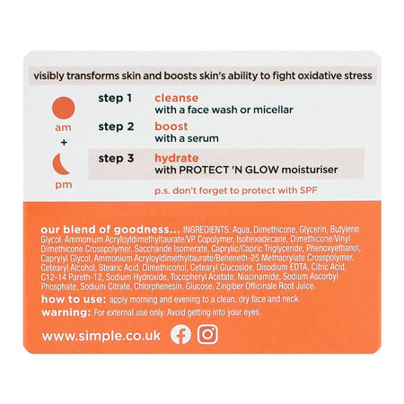 Simple Protect' N' Glow Antioxidant Vitamin C+E+Ginger Root Brightening Gel Cream, 50ml - Image 3