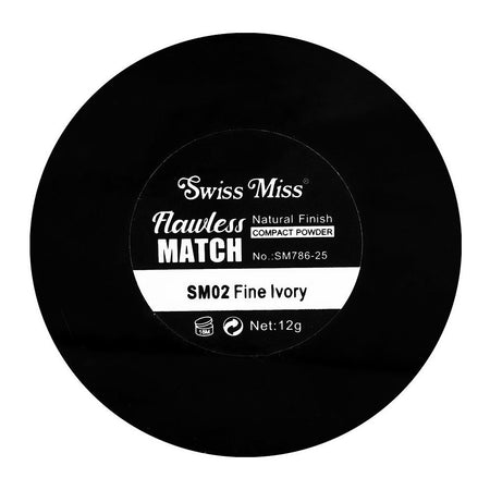 Swiss Miss Flawless Match Natural Finish Compact Powder, SM02 Fine Ivory, 12g - Image 3