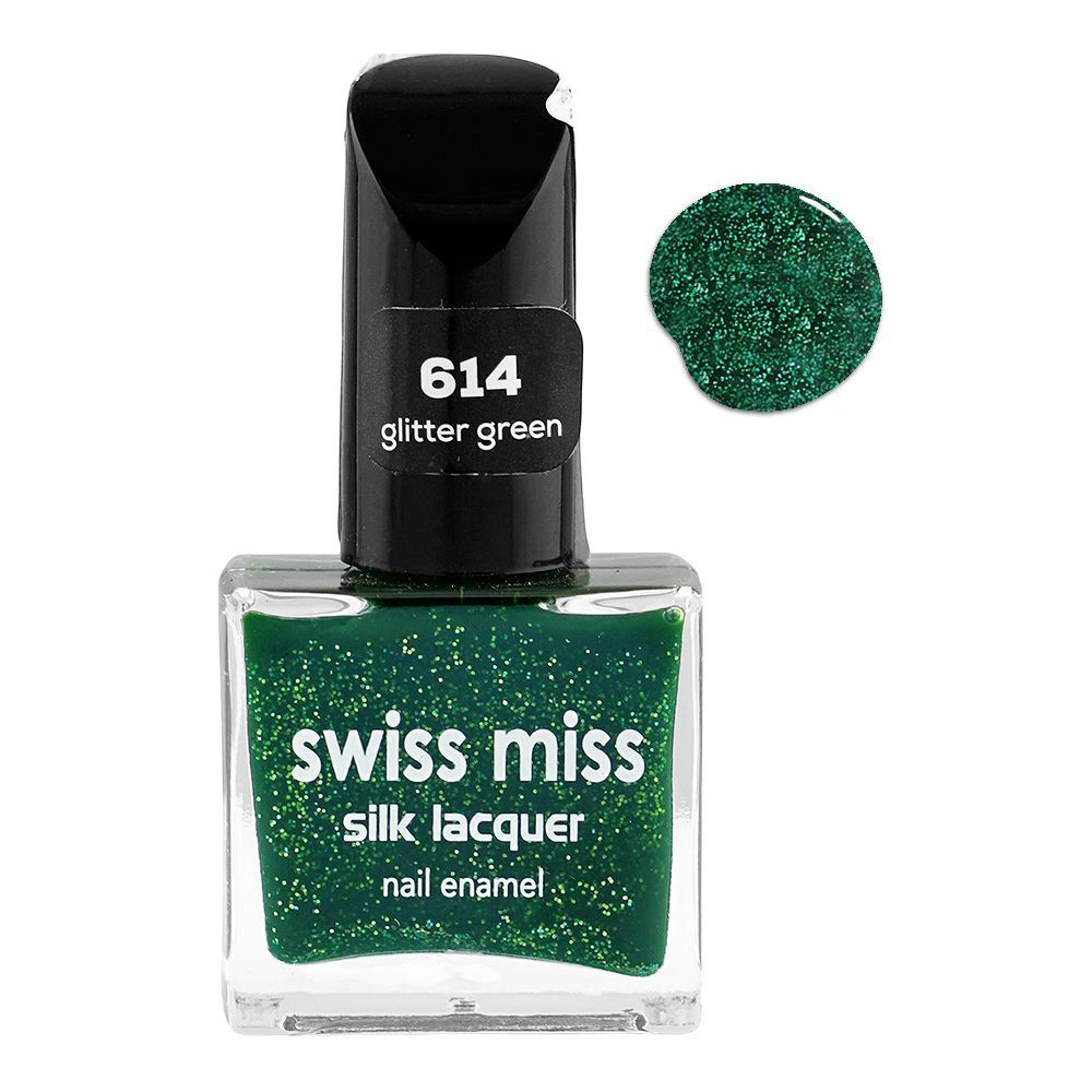 Swiss Miss Silk Lacquer Nail Enamel, 614 Glitter Green - Main Image