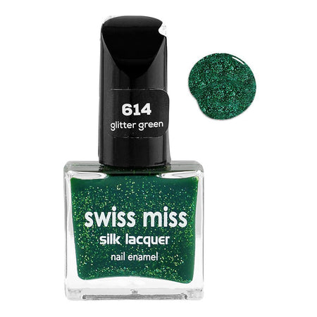 Swiss Miss Silk Lacquer Nail Enamel, 614 Glitter Green - Main Image