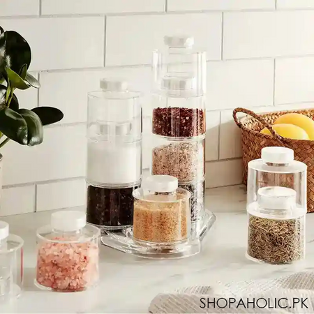 12pcs acrylic spice tower carousel multi layer jar with revolving base image2