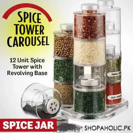 12pcs acrylic spice tower carousel multi layer jar with revolving base main image