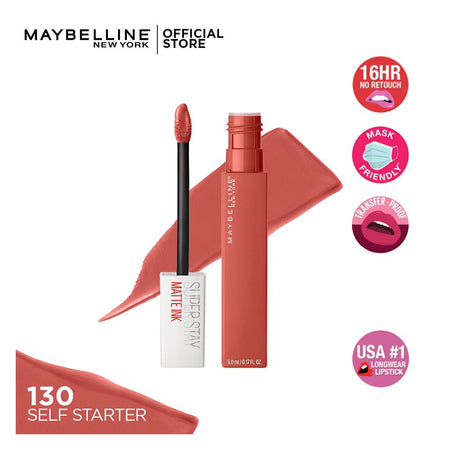 Maybelline New York Superstay Matte Ink Lipstick 16HR Long-Lasting, High Pigment, Waterproof - 130 Self-Starter - Main Image