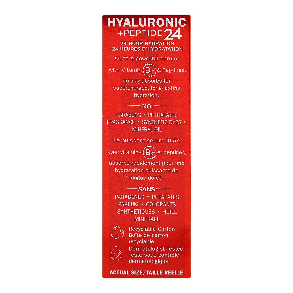 Olay Hyaluronic + Peptide 24 Fragrance Free Hydrating Serum, 40ml - Image 2
