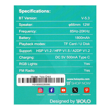 Yolo RGB Orbit Speaker, 12W, 1800mAh - Image 6