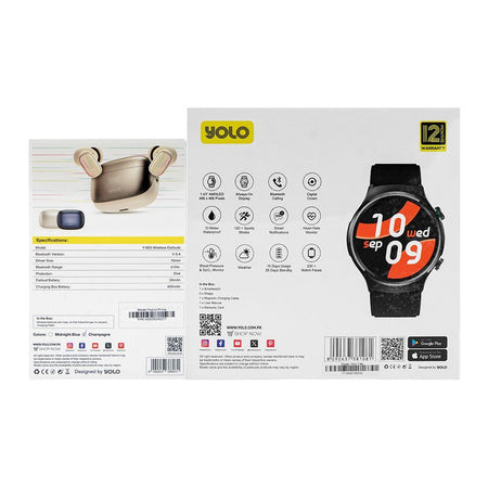 Yolo 1.43 Inch Amoled Display Trek Smart Watch, 10 Meters Waterproof, 25 Days Standby Battery Life, Dual Silicone Straps, Black, With Y-603 YoPod Prime True Wireless Earbuds - Image 2