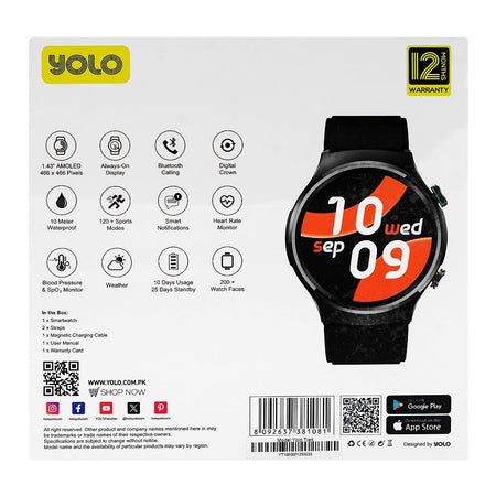 Yolo 1.43 Inch Amoled Display Trek Smart Watch, 10 Meters Waterproof, 25 Days Standby Battery Life, Dual Silicone Straps, Black, With Y-603 YoPod Prime True Wireless Earbuds - Image 3