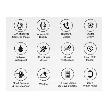 Yolo 1.43 Inch Amoled Display Trek Smart Watch, 10 Meters Waterproof, 25 Days Standby Battery Life, Dual Silicone Straps, Black, With Y-603 YoPod Prime True Wireless Earbuds - Image 5