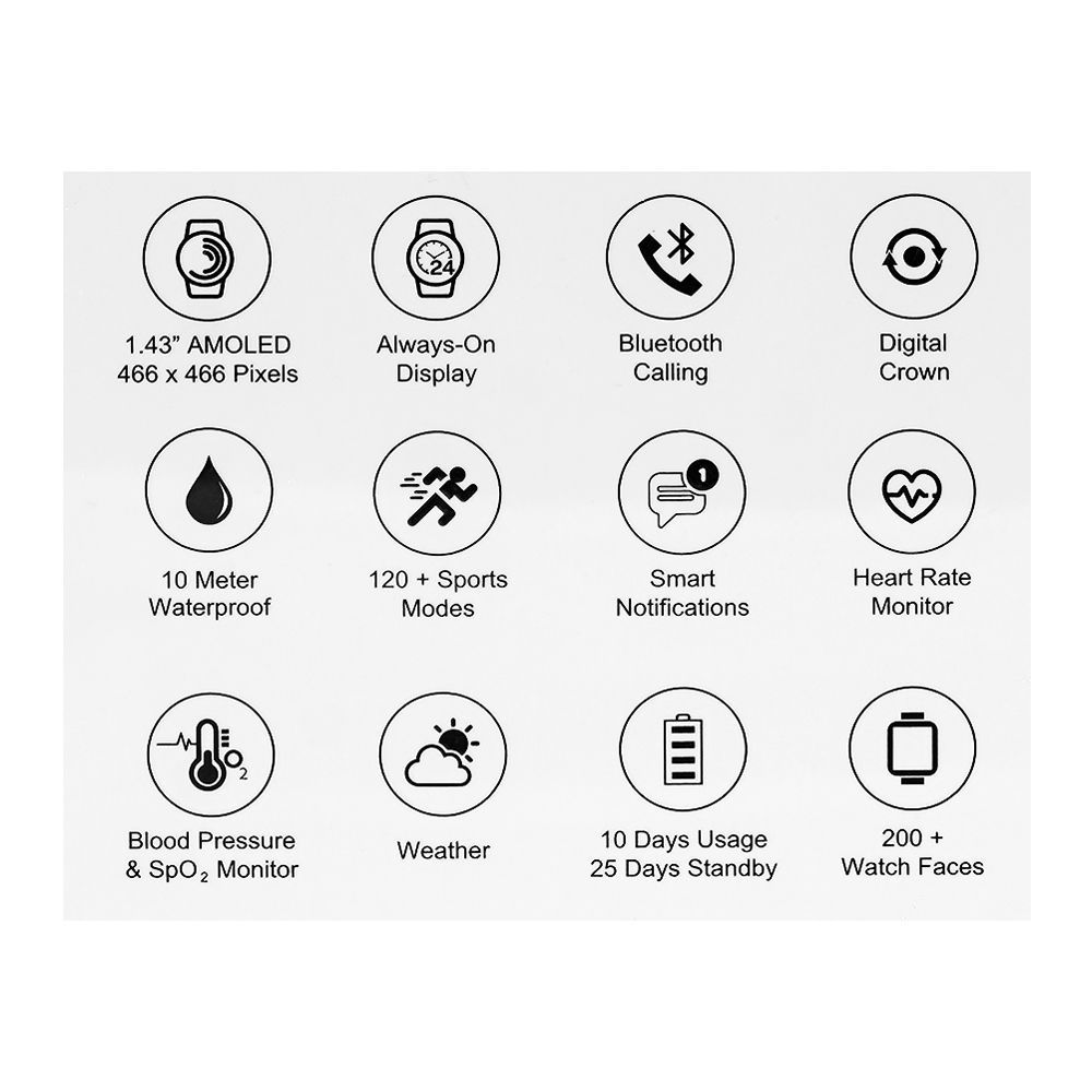 Yolo 1.43 Inch Amoled Display Trek Smart Watch, 10 Meters Waterproof, 25 Days Standby Battery Life, Dual Silicone Straps, Black, With Y-603 YoPod Prime True Wireless Earbuds - Image 5