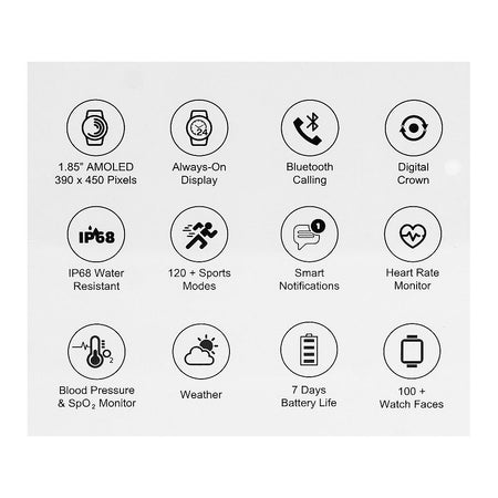 Yolo 1.85 Inch Amoled Display Neo Smart Watch, IP68 Water Resistant, 7 Days Battery Life, Dual Silicone Straps, Black, With Y-601 YoPod Air True Wireless Earbuds - Image 5