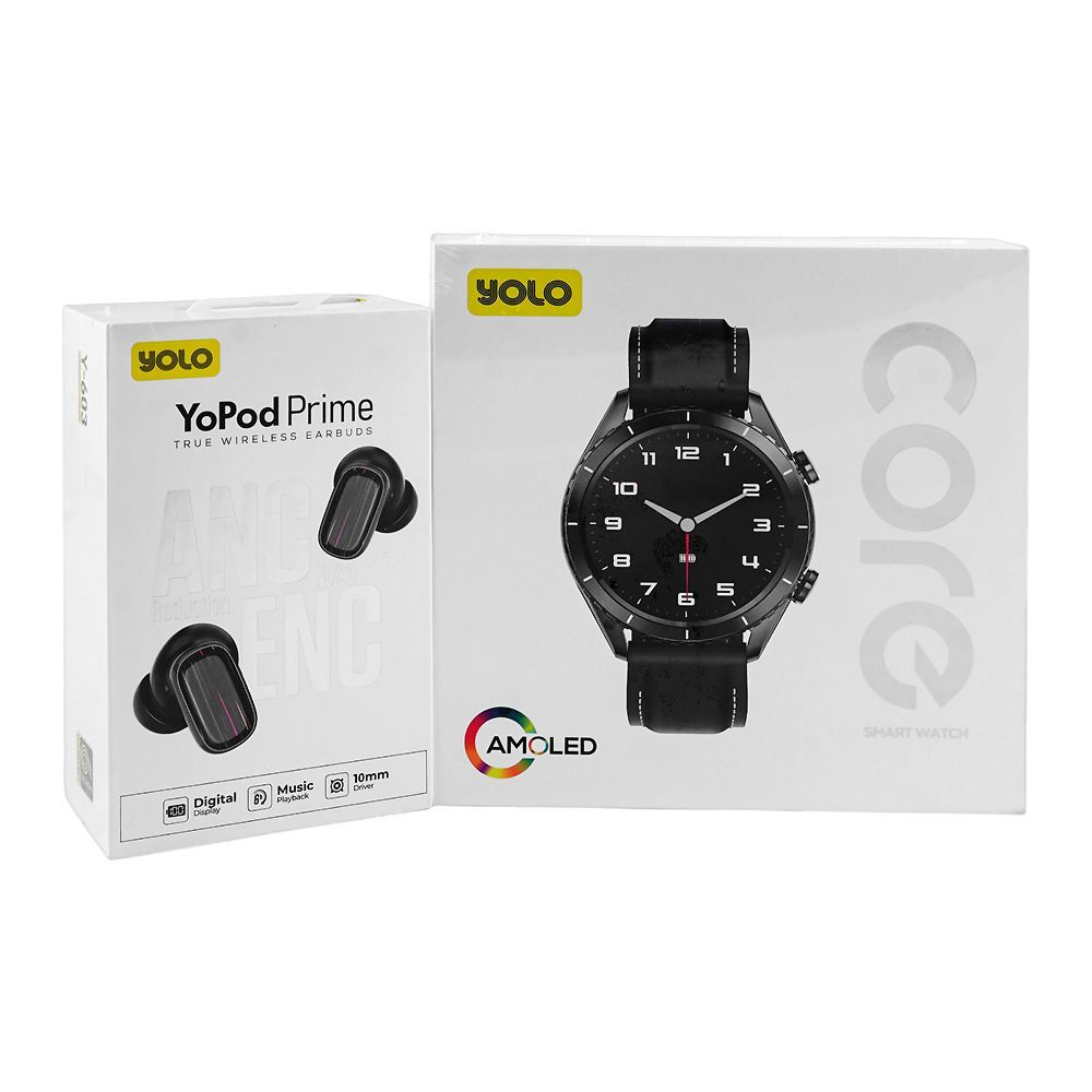 Yolo 1.43 Inch Amoled Display Core Smart Watch, IP68 Water Resistant, 30 Days Standby Battery Life, Dual Silicone Straps, With Y-603 YoPod Prime True Wireless Earbuds - Main Image