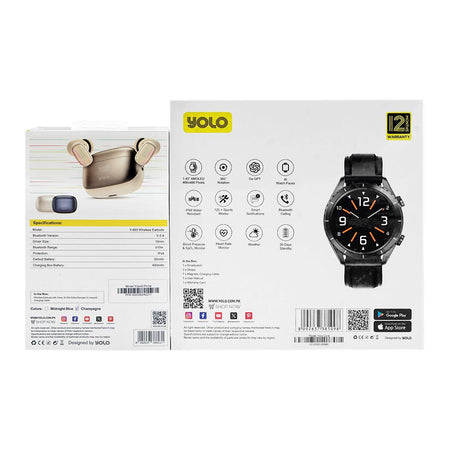 Yolo 1.43 Inch Amoled Display Core Smart Watch, IP68 Water Resistant, 30 Days Standby Battery Life, Dual Silicone Straps, With Y-603 YoPod Prime True Wireless Earbuds - Image 2