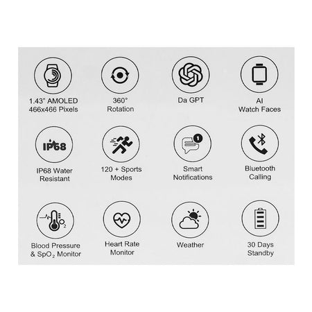 Yolo 1.43 Inch Amoled Display Core Smart Watch, IP68 Water Resistant, 30 Days Standby Battery Life, Dual Silicone Straps, With Y-603 YoPod Prime True Wireless Earbuds - Image 5