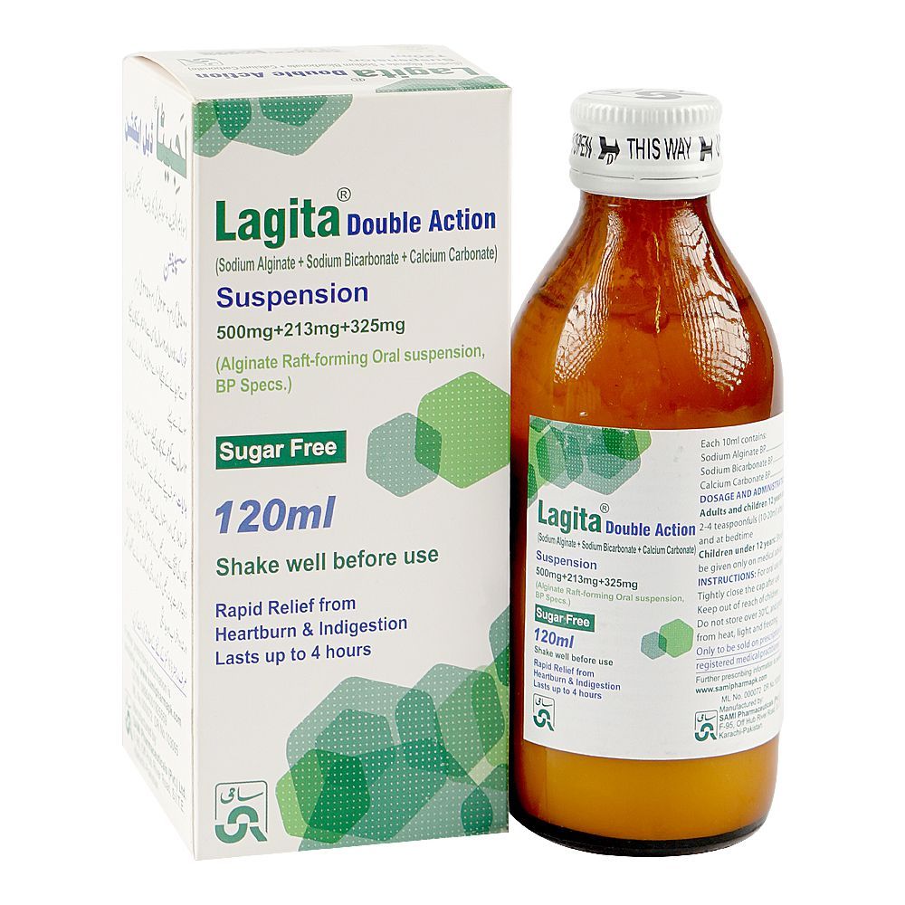 Sami Pharmaceuticals Lagita Double Action Suspension Syrup, Sugar Free, 120ml - Main Image