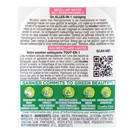 Garnier Skin Active All-in-1 Micellar Cleansing Water, Citric Acid, Glycerin, For Dry & Sensitive Skin, 400ml - Image 3
