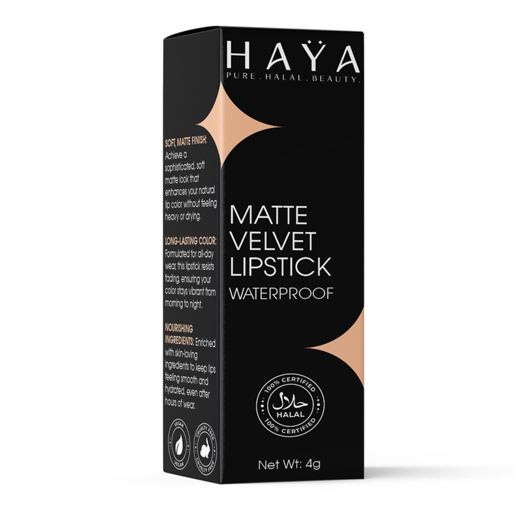 Haya Pure Halal Beauty Matte Velvet Waterproof Lipstick, 01 Rosewood, 4g - Image 3