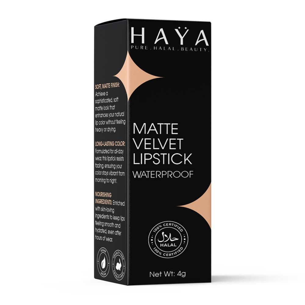 Haya Pure Halal Beauty Matte Velvet Waterproof Lipstick, 02 Mulberry, 4g - Image 3