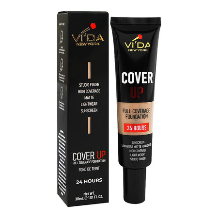 Vi'da New York Cover Up Full Coverage Foundation 24 Hours, Sunscreen, Mattifying, Oil Free, Studio Finish & Lightweight, Non-Comedogenic, 199 Warm Nude, 30ml - Image 3