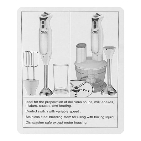 Anex Deluxe Hand Blender, 800W, 220-240V, White, AG-130 - Image 5