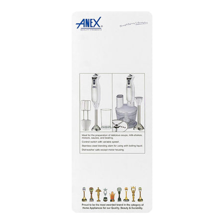 Anex Deluxe Hand Blender, 800W, 220-240V, White, AG-130 - Image 6