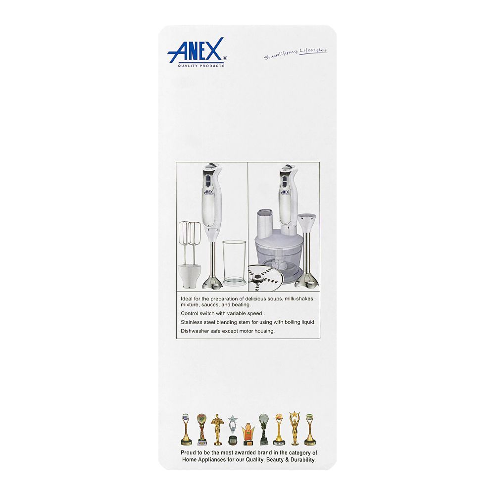Anex Deluxe Hand Blender, 800W, 220-240V, White, AG-130 - Image 6