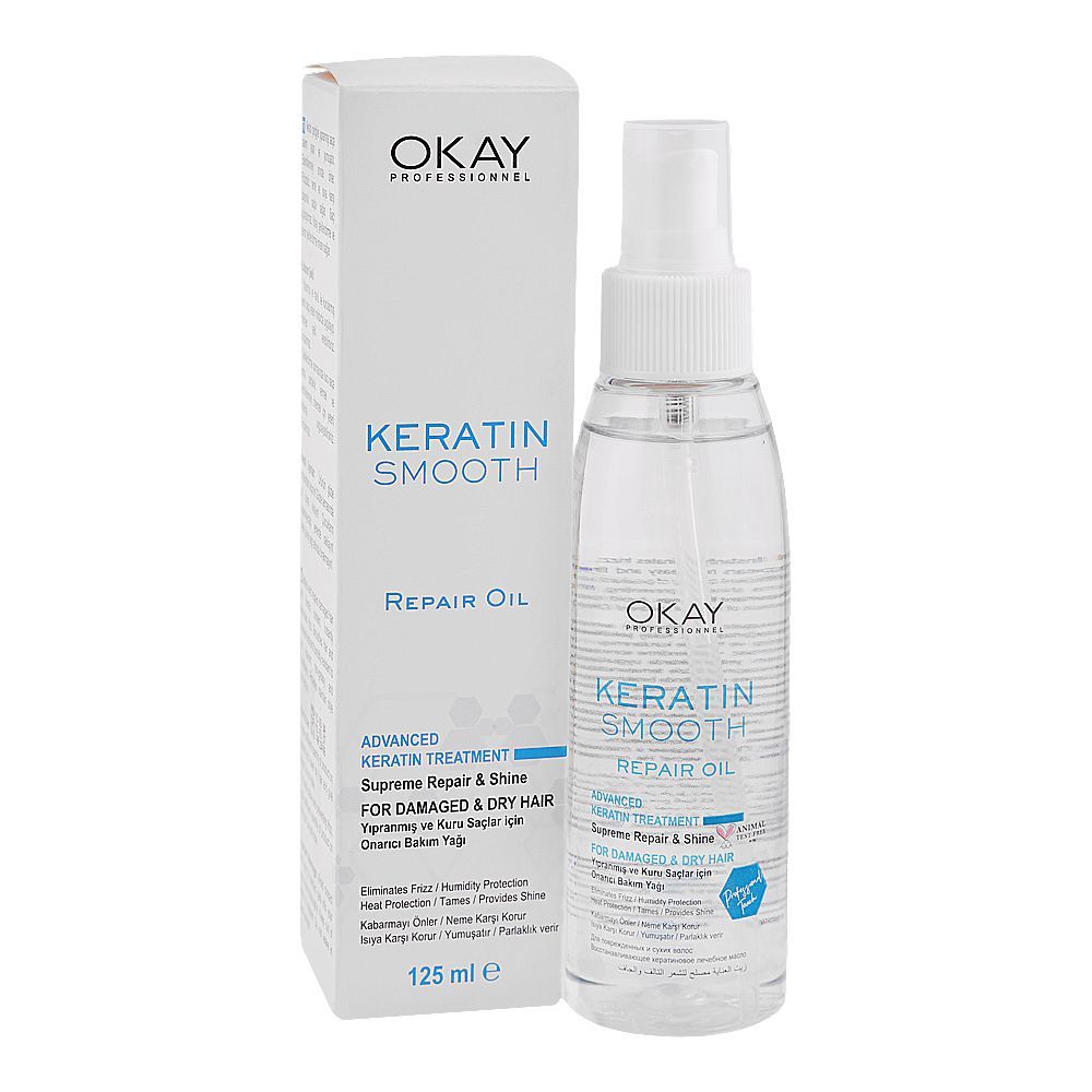 Okay Keratin Smooth Repair Hair Oil Advanced Keratin Treatment, For Damaged & Dry Hair, 125ml - Main Image