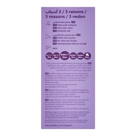 Avent Natural Response Air Free Vent Baby Feeding Bottle, 260ml, SCF673/01 - Image 4