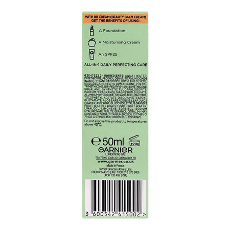 Garnier Skin Active Perfecting Care All-In-1 BB Hyaluranic Acid + Mineral Pigments Cream Medium, For Oily Skin, 50ml - Image 4