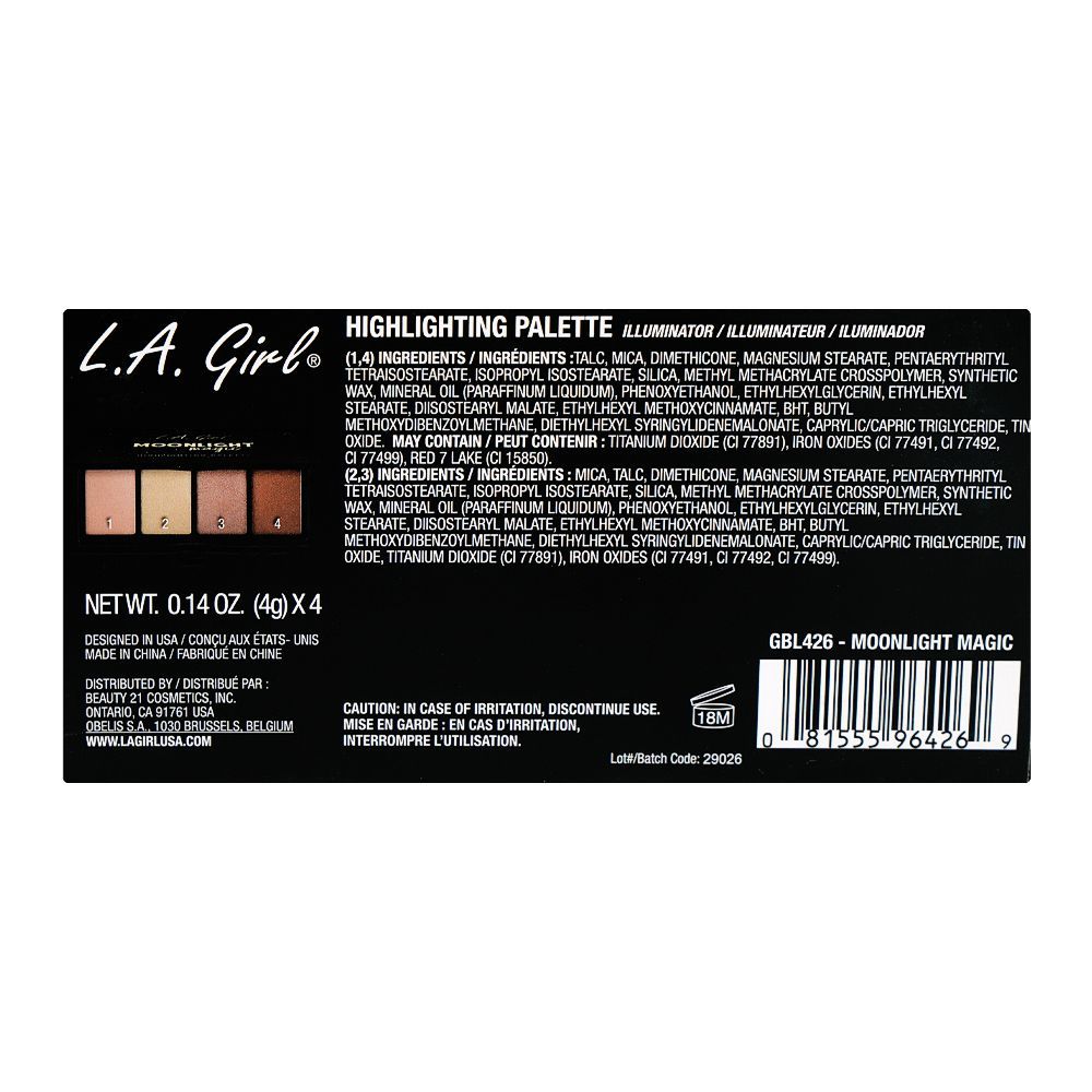 L.A. Girl Fanatic Highlighting Palette, GBL426 Moonlight Magic, 4-Pack - Image 4