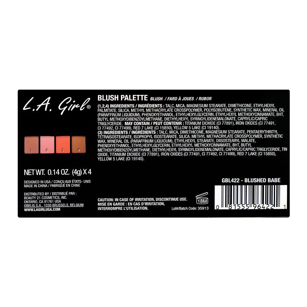 L.A. Girl Fanatic Blush Palette, GBL422 Blushed Babe, 4-Pack - Image 4
