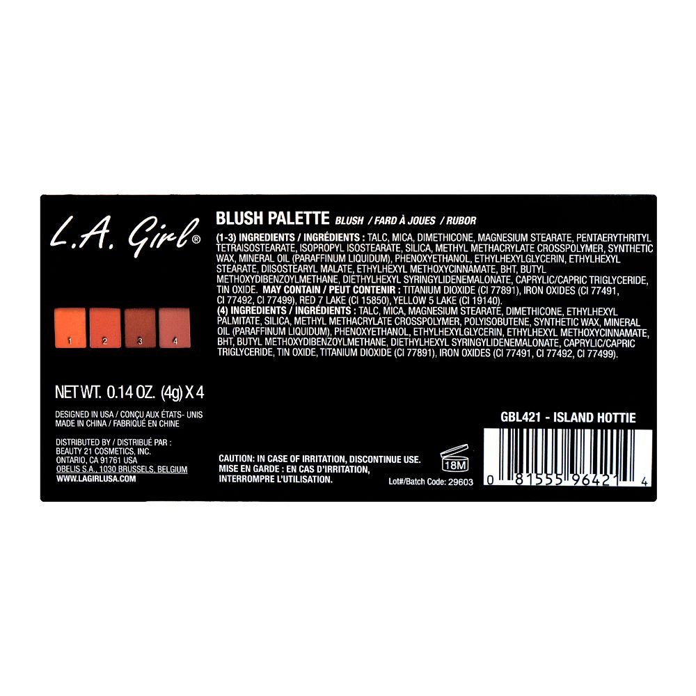 L.A. Girl Fanatic Blush Palette, GBL421 Island Hottie, 4-Pack - Image 4