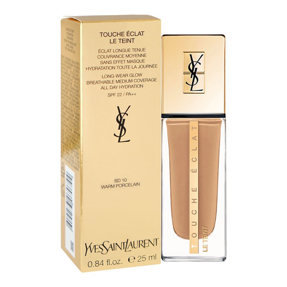 Yves Saint Laurent Touche E'Clat Le Teint Long Wear Glow Foundation, SPF22 PA++ BD10 Warm Porcelain, 25ml - Main Image