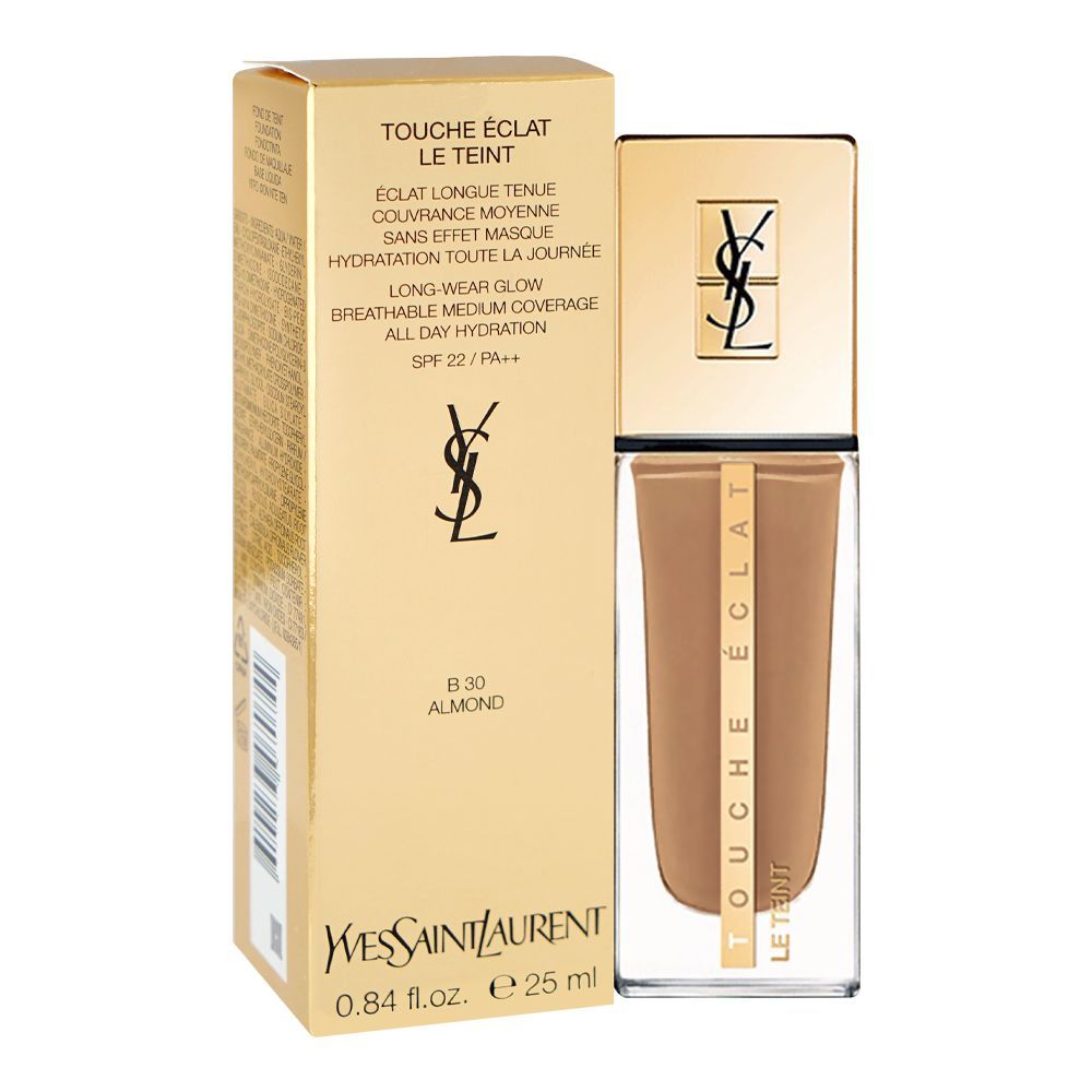 Yves Saint Laurent Touche E'Clat Le Teint Long Wear Glow Foundation, SPF22 PA++ B30 Almond, 25ml - Main Image