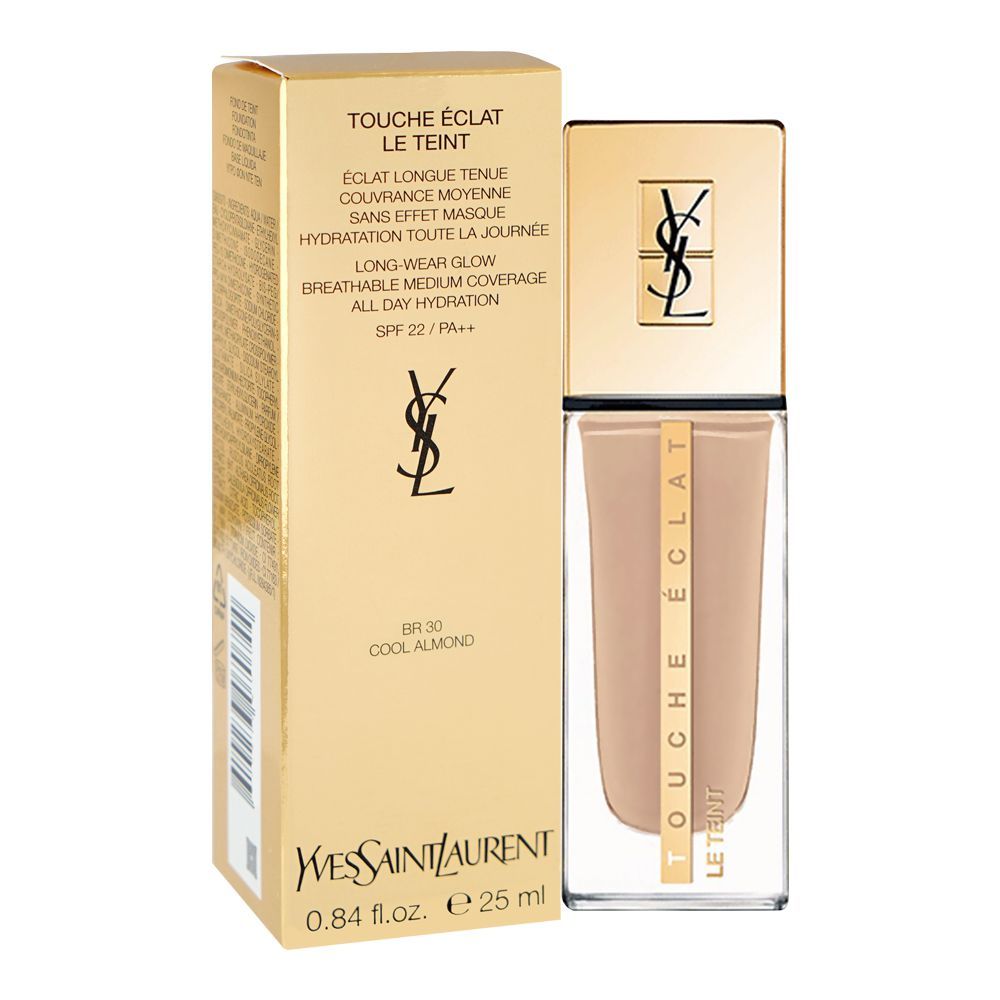 Yves Saint Laurent Touche E'Clat Le Teint Long Wear Glow Foundation, SPF22 PA++ BR30 Cool Almond, 25ml - Main Image