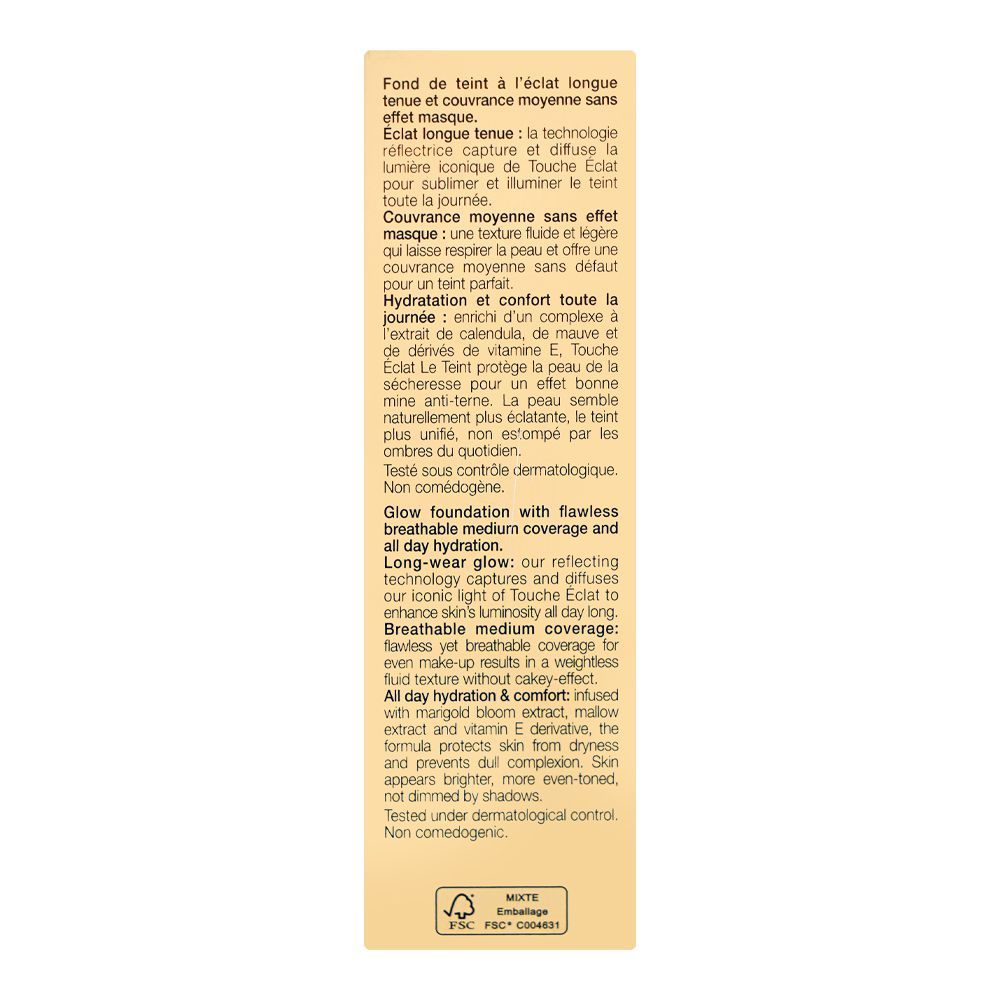 Yves Saint Laurent Touche E'Clat Le Teint Long Wear Glow Foundation, SPF22 PA++ BR30 Cool Almond, 25ml - Image 2