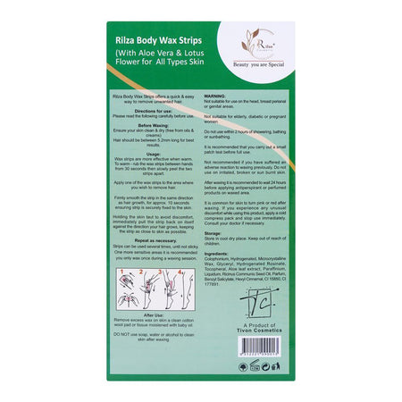 Rilza Aloe Vera Body Wax Strip For Legs & Underarms, For All Types Of Skin, 20-Pack - Image 2