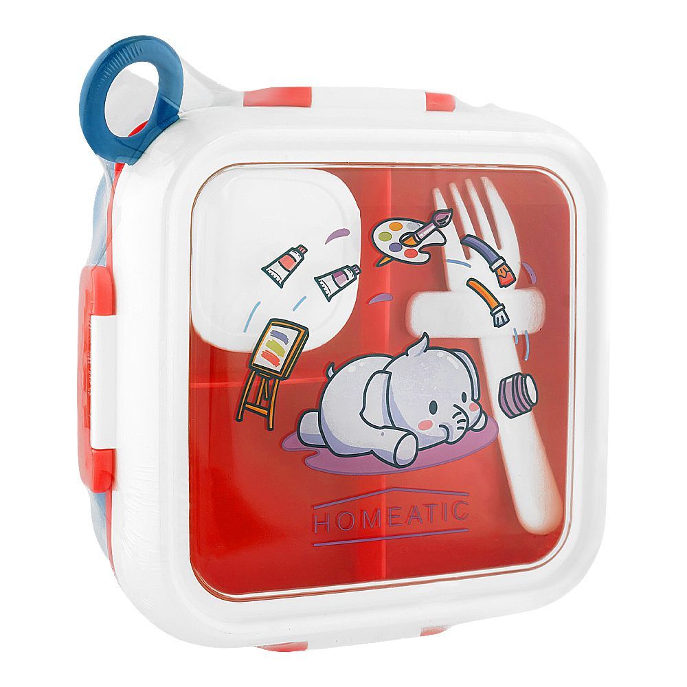 Homeatic Plastic Lunch Box With Cutlery, 1 Liter, Blue, HMT-019 - Main Image
