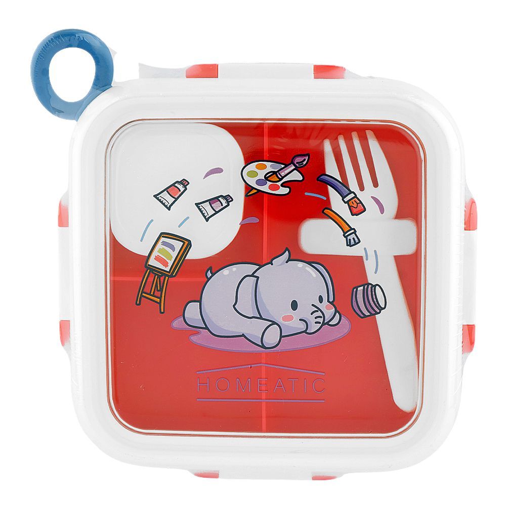 Homeatic Plastic Lunch Box With Cutlery, 1 Liter, Blue, HMT-019 - Image 2