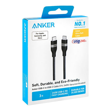 Anker USB-C To USB-C Fast Charging Cable For Apple & Samsung, Uncycled Braided, 240W, Black, A82E2H11 - Image 2