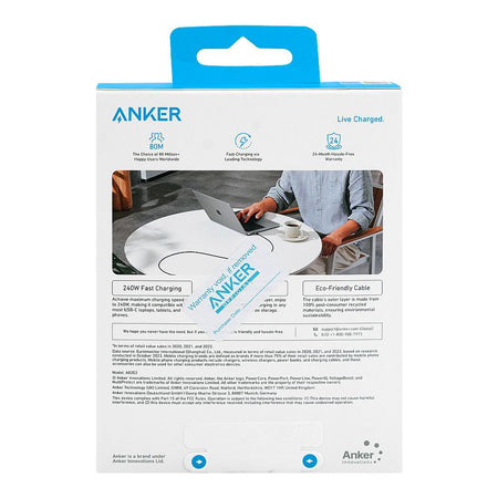 Anker USB-C To USB-C Fast Charging Cable For Apple & Samsung, Uncycled Braided, 240W, Black, A82E2H11 - Image 3