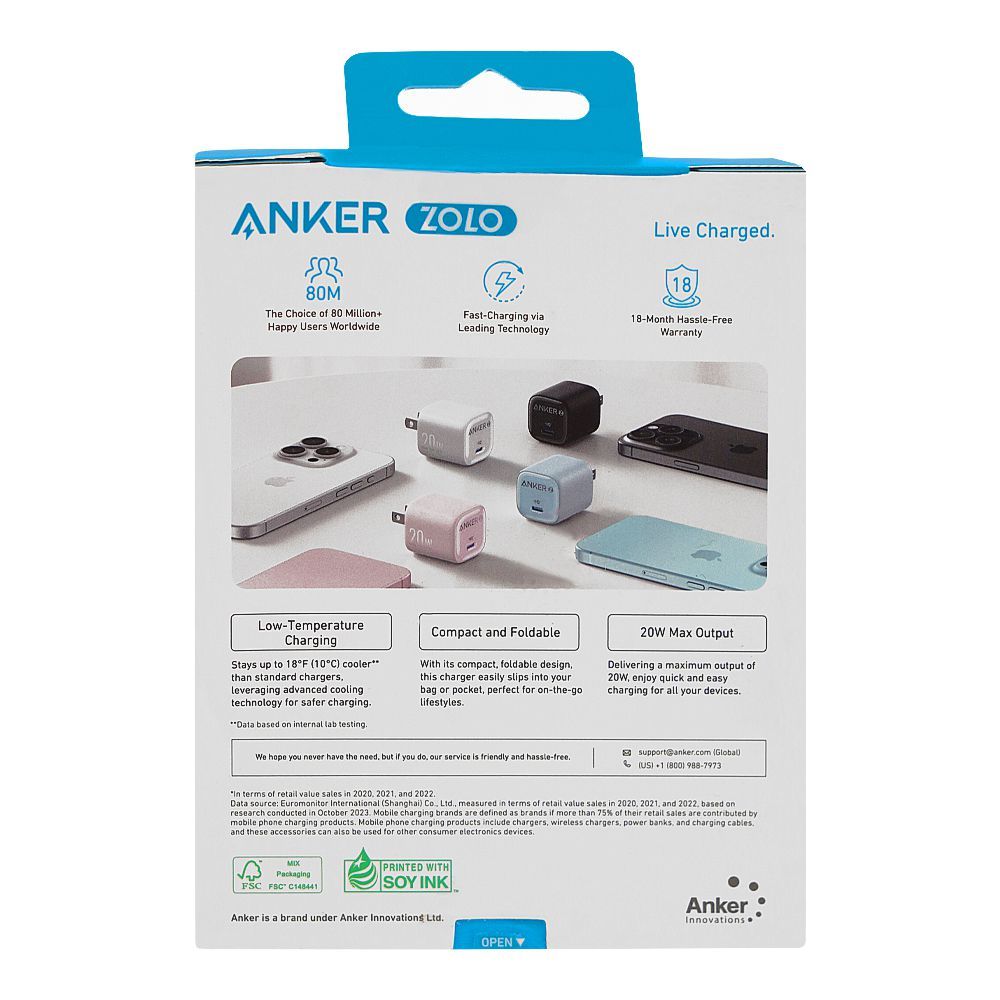 Anker Zolo Fast Charger For Apple & Samsung, 20W, PD 3.0, White, A2699J21 - Image 3