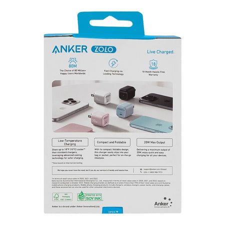 Anker Zolo Fast Charger For Apple & Samsung, 20W, PD 3.0, White, A2699J21 - Image 3