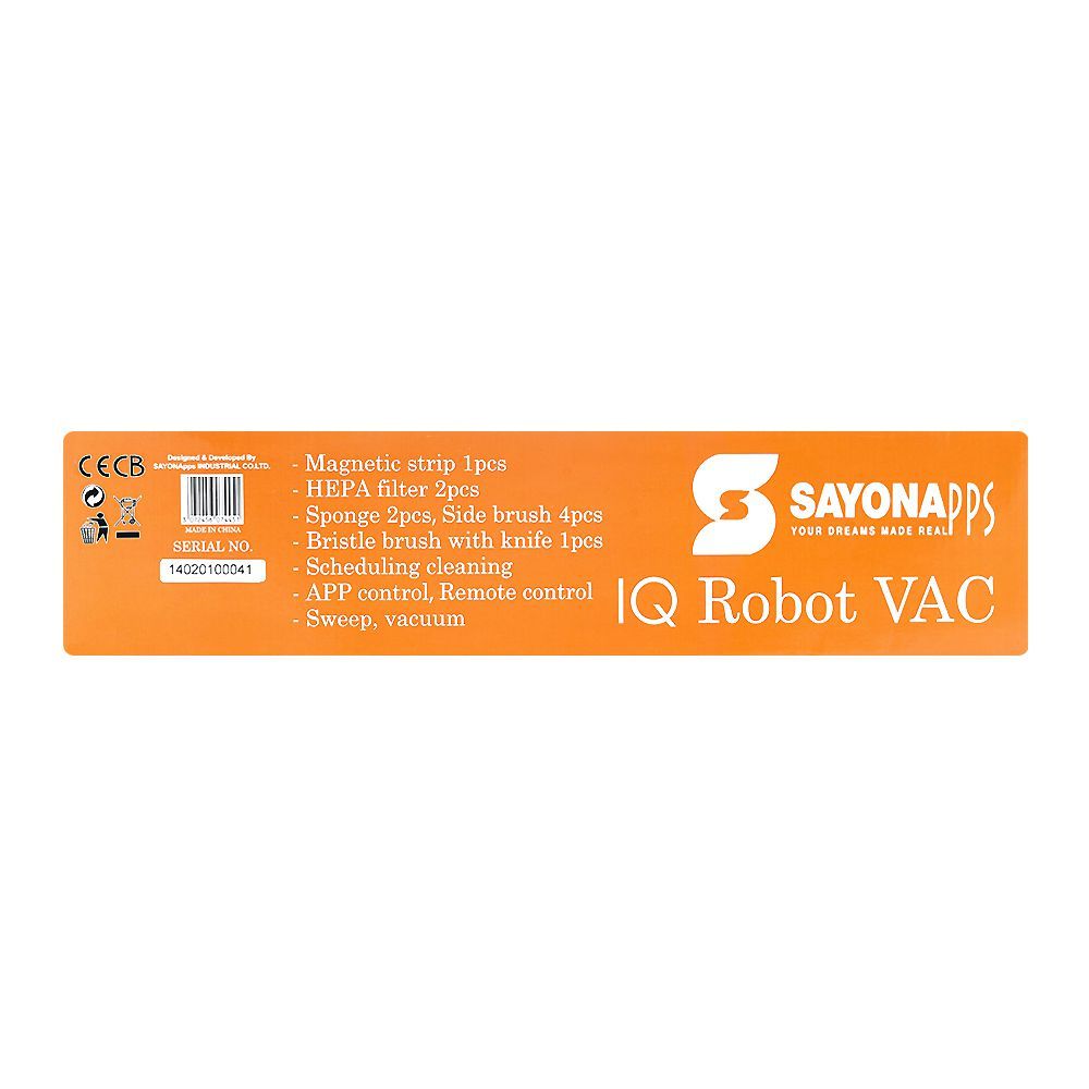 Sayona IQ Robot Vacuum Cleaner, 220-240V, 1.5A, SBV-2456 - Image 3